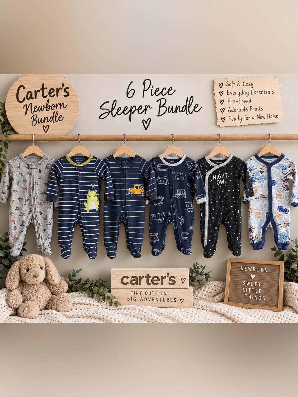 Carter’s Baby Boy Newborn 6-Piece Footed Sleeper Bundle